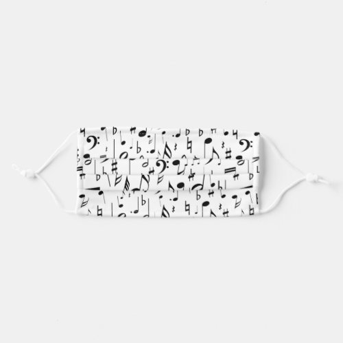 Black White Music Notes Pattern Adult Cloth Face Mask