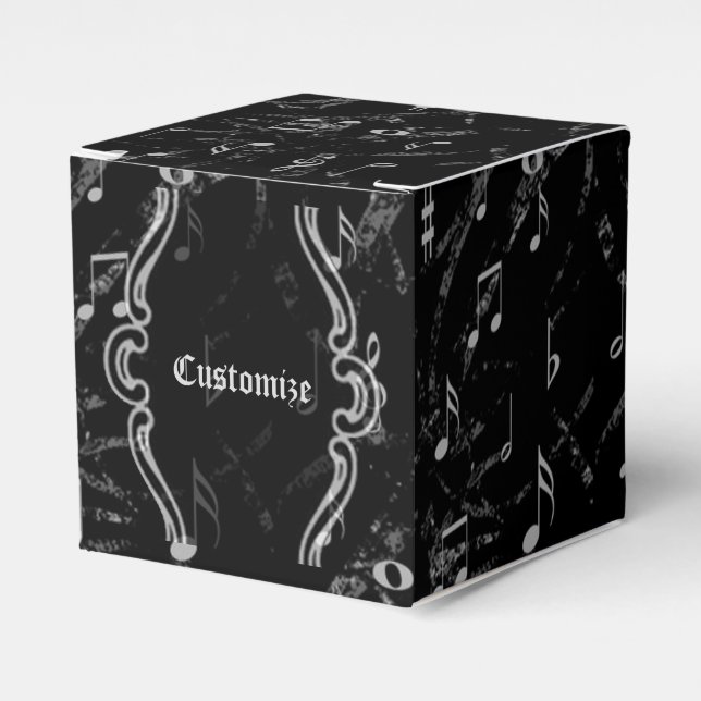 Black & White Music Notes Pattern Cube Favor Box (Front Side)