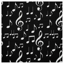 Black white music notes pattern fabric