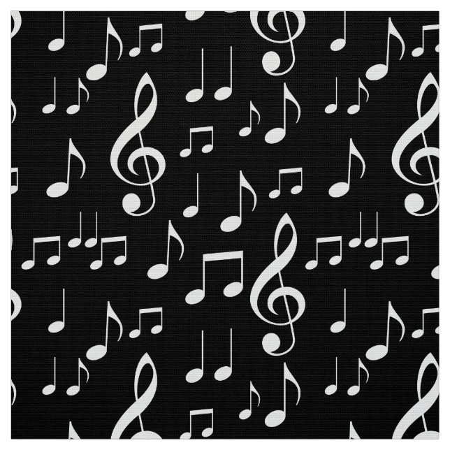 Black white music notes pattern fabric (Swatch)