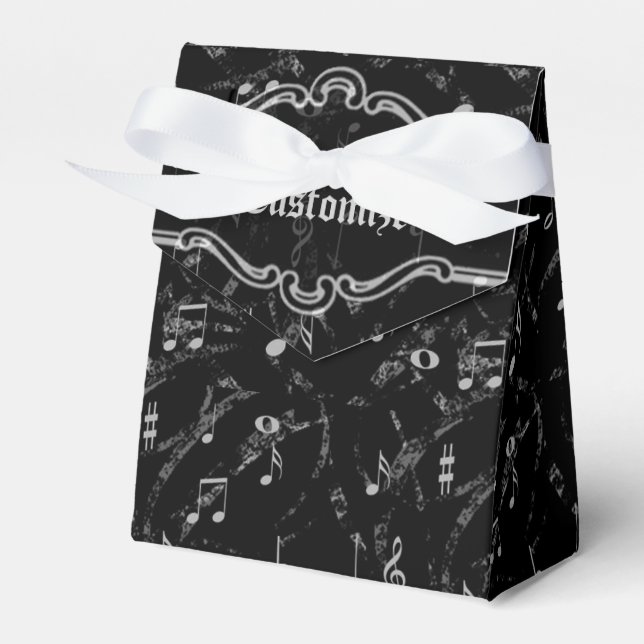 Black & White Music Notes Pattern Tent Favor Box (Front Side)