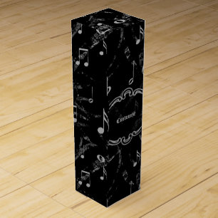 Black & White Music Notes Pattern Wine Box