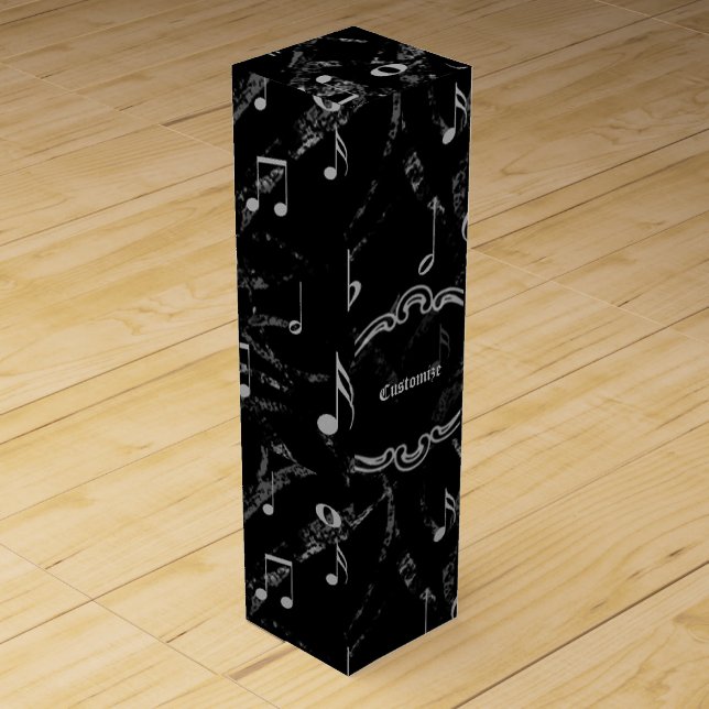 Black & White Music Notes Pattern Wine Box (Front)