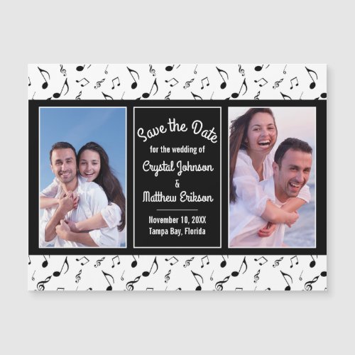 Black White Music Notes Photo Save the Date Magnet