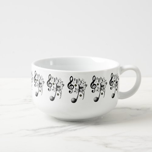 Black White Music Notes Soup Mug