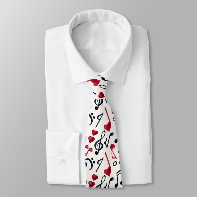 Black & White Music Notes & Symbols Neck Tie (Tied)