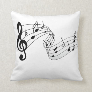 black & white music notes throw pillow