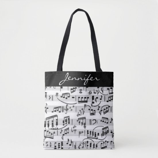 Black & White Music Notes Tote Bag