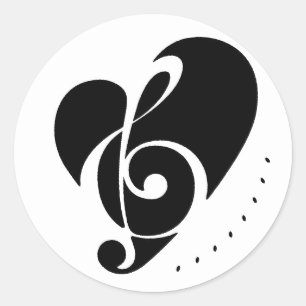 Black&White Music Symbol w Heart Design Classic Round Sticker