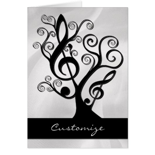 Black & White Music Treble Clef Tree Card (Front)