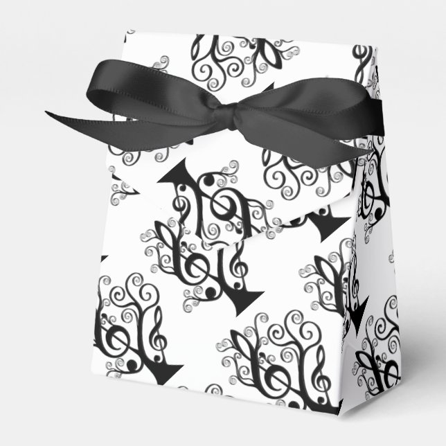 Black & White Music Treble Clef Tree Favor Box (Front Side)