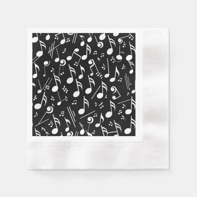 Black & White Musical Notes Paper Napkin (Front)