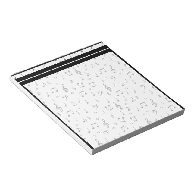 Black & White Musical Notes Pattern Notepad (Angled)
