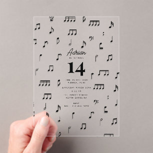 Black & White Musical Notes Symbol Birthday Party Acrylic Invitations