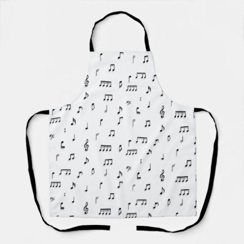 Black  White Musical Notes Symbol Pattern Apron