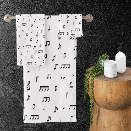 Black  White Musical Notes Symbol Pattern Bath Towel Set