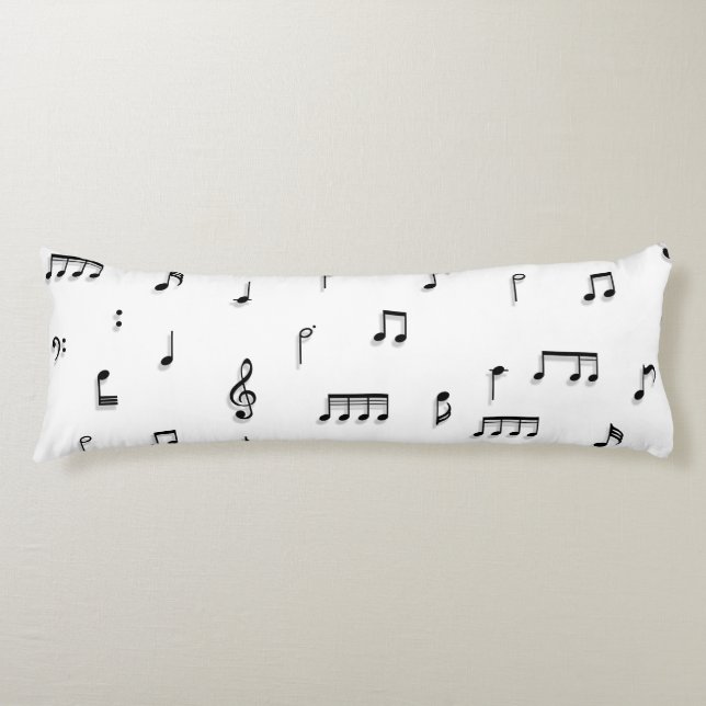 Black & White Musical Notes Symbol Pattern Body Pillow (Front)