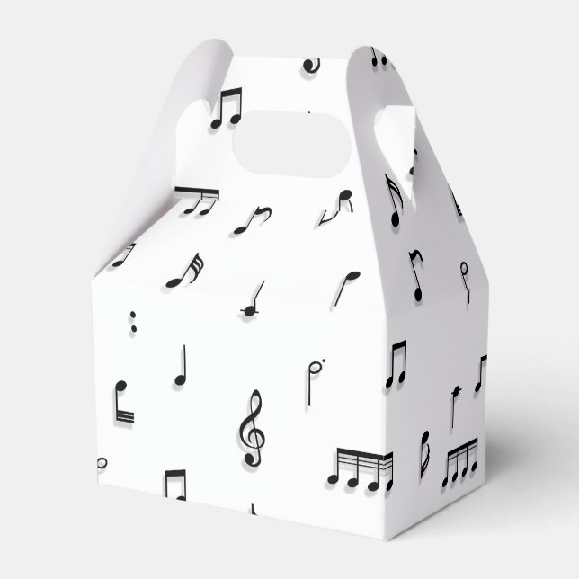 Black & White Musical Notes Symbol Pattern Favor Boxes (Front Side)
