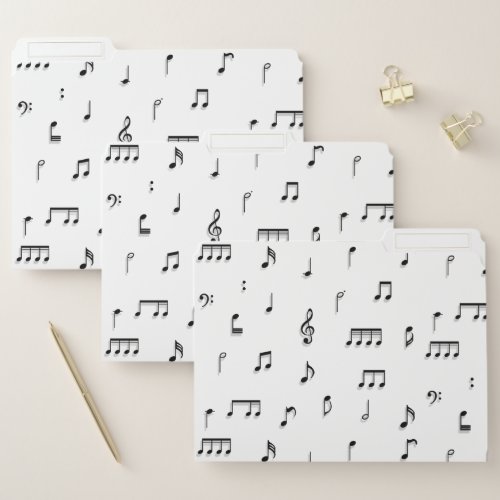 Black  White Musical Notes Symbol Pattern File Folder
