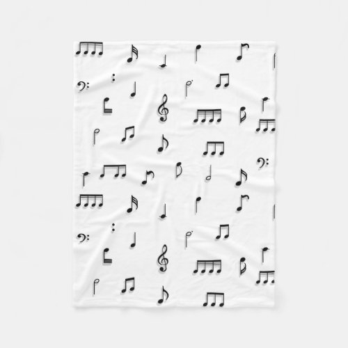 Black  White Musical Notes Symbol Pattern Fleece Blanket