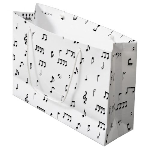 Black  White Musical Notes Symbol Pattern Large Gift Bag