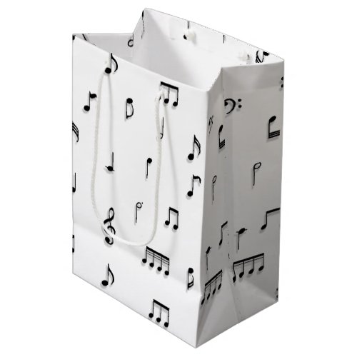 Black  White Musical Notes Symbol Pattern Medium Gift Bag