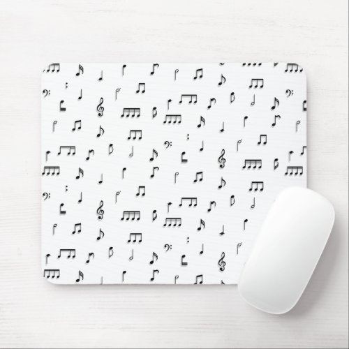 Black  White Musical Notes Symbol Pattern Mouse Pad