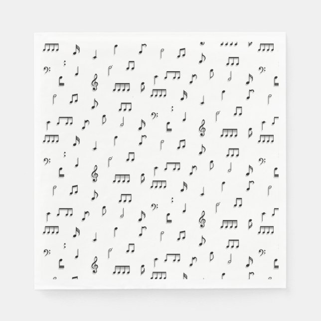 Black & White Musical Notes Symbol Pattern Napkins (Front)