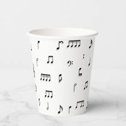 Black  White Musical Notes Symbol Pattern Paper Cups