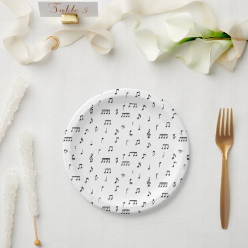 Black  White Musical Notes Symbol Pattern Paper Plates