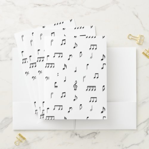 Black  White Musical Notes Symbol Pattern Pocket Folder