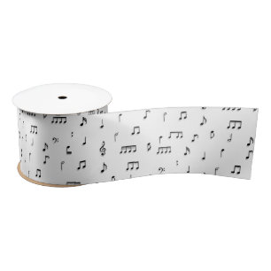 Black & White Musical Notes Symbol Pattern Satin Ribbon