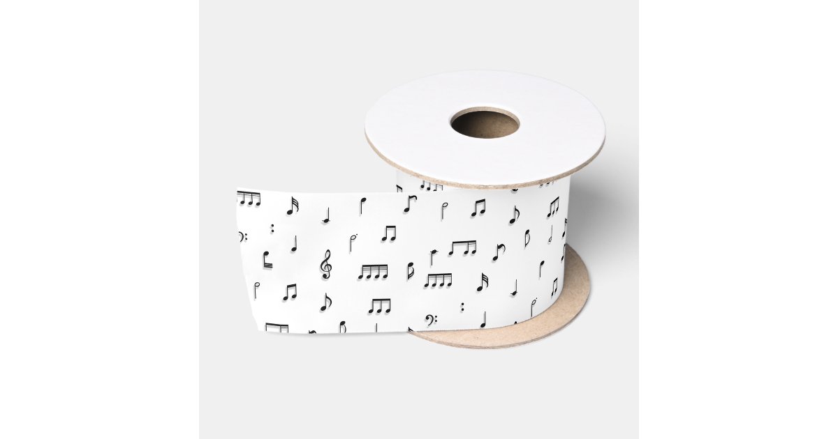Black & White Musical Notes Symbol Pattern Satin Ribbon | Zazzle