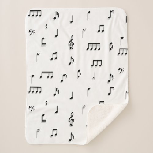 Black  White Musical Notes Symbol Pattern Sherpa Blanket