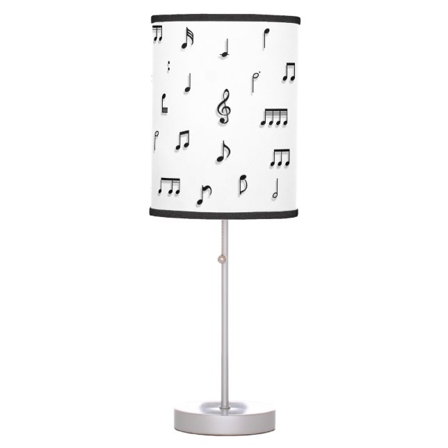 Black & White Musical Notes Symbol Pattern Table Lamp (Front)