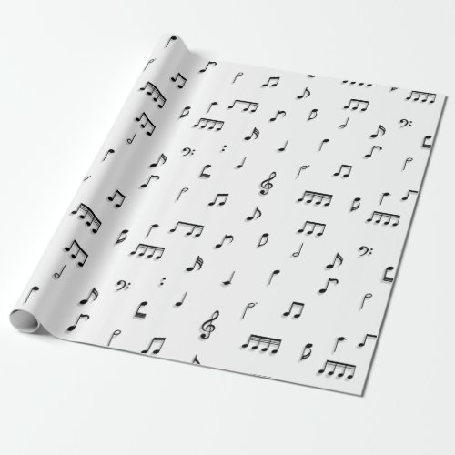 Black  White Musical Notes Symbol Pattern Wrapping Paper