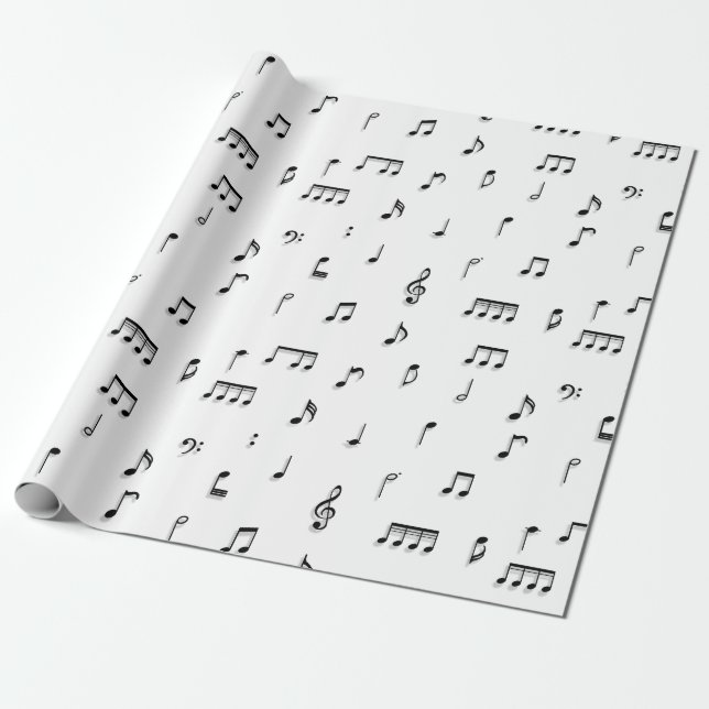 Black & White Musical Notes Symbol Pattern Wrapping Paper (Unrolled)