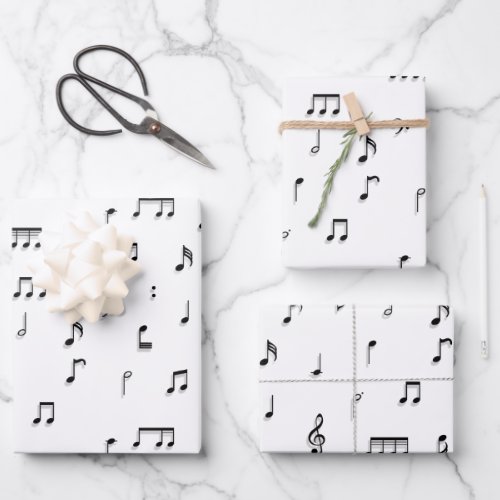 Black  White Musical Notes Symbol Pattern Wrapping Paper Sheets