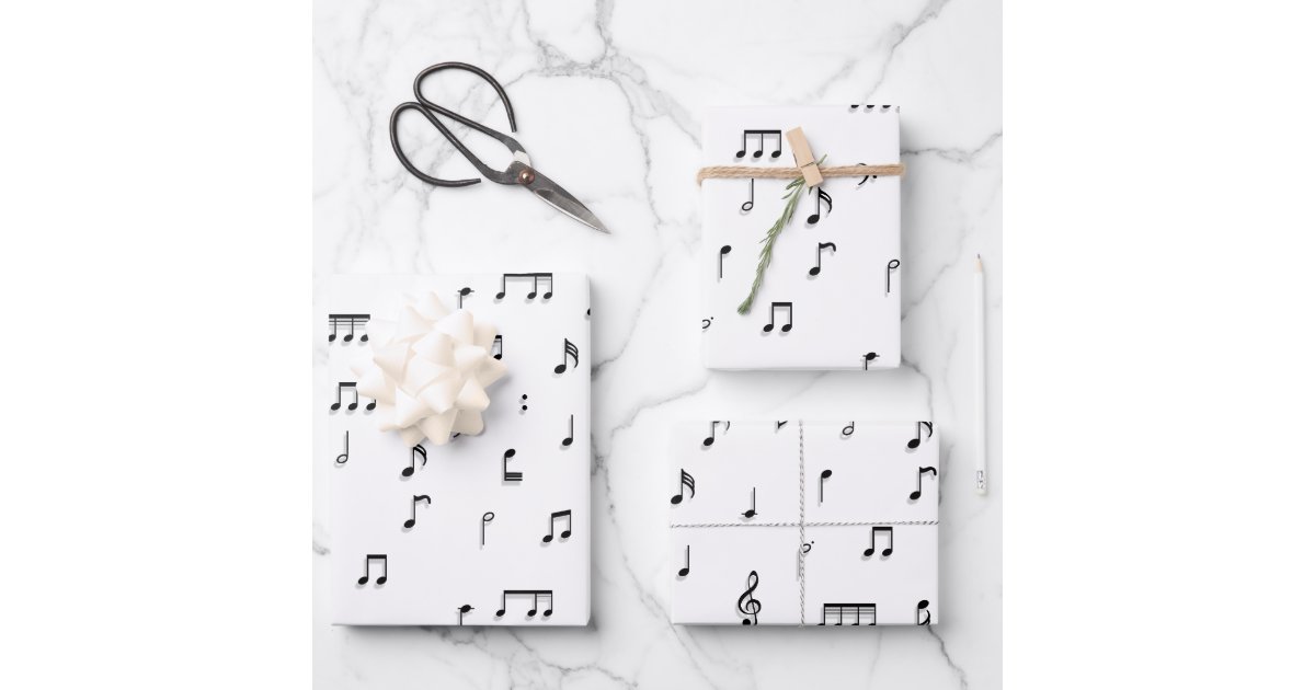 Black & White Musical Notes Symbol Pattern Wrapping Paper Sheets | Zazzle