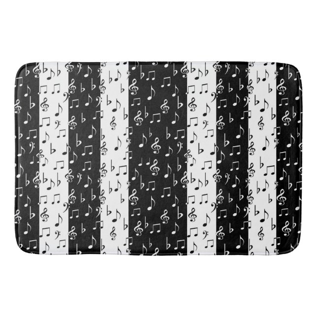 Black & White Musical Stripes Bath Mat (Front)
