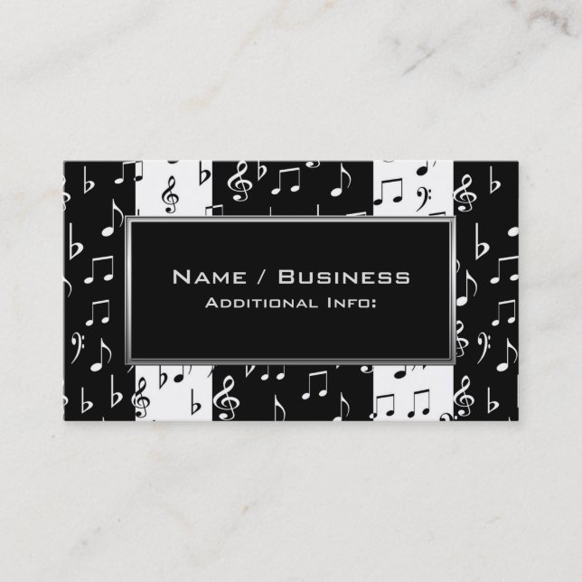 Black & White Musical Stripes Business Card (Front)