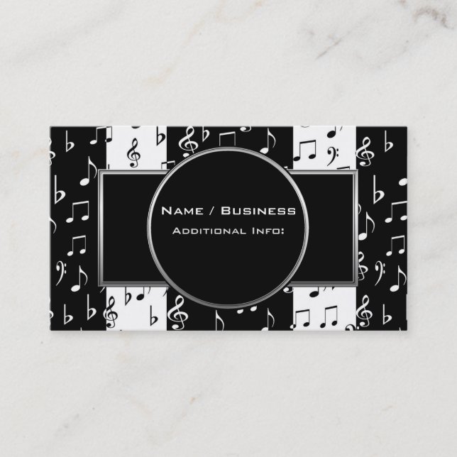 Black & White Musical Stripes Business Card 4 (Front)