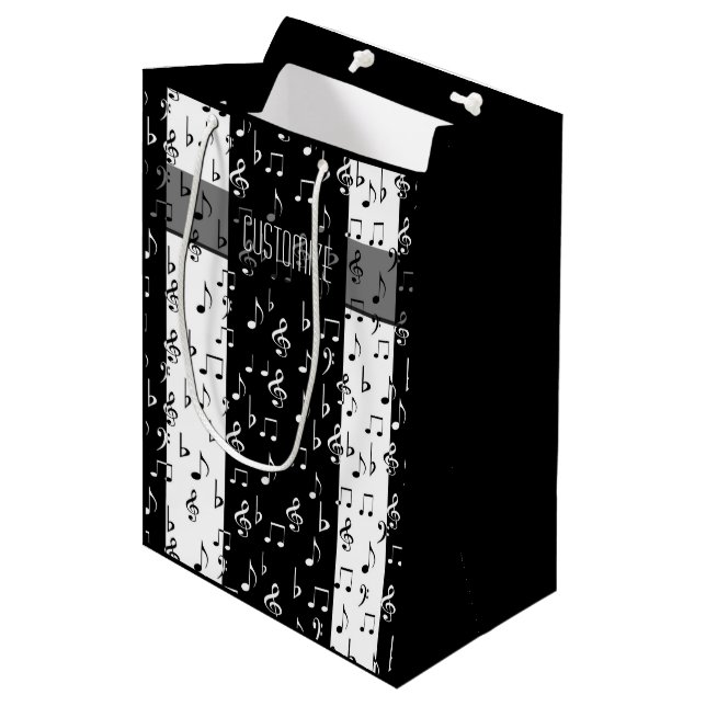 Black & White Musical Stripes Gift Bag (Front Angled)