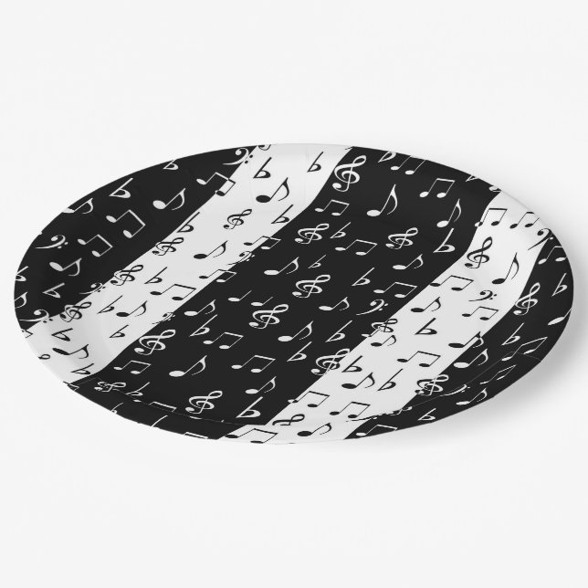 Black & White Musical Stripes Paper Plates (Angled)