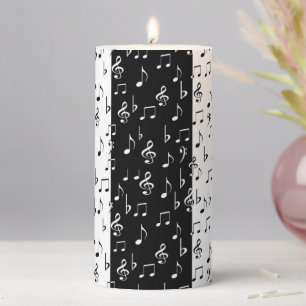 Black & White Musical Stripes Pillar Candle