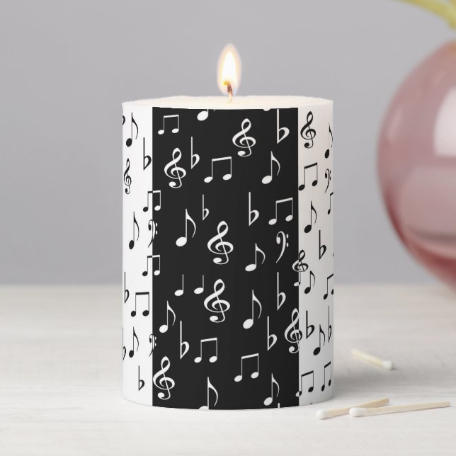 Black & White Musical Stripes Pillar Candle (In Situ)