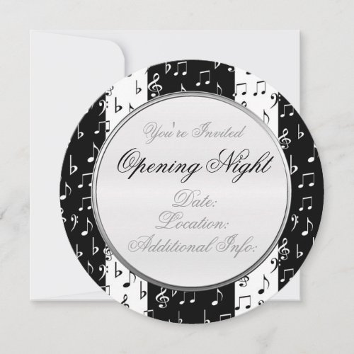 Black  White Musical Stripes Round Invitation 2