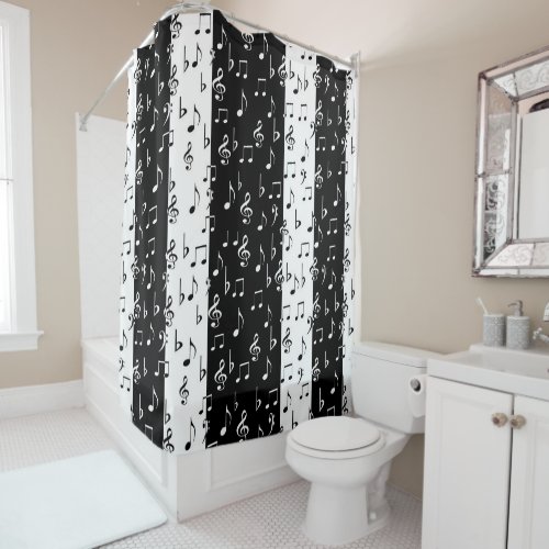 Black  White Musical Stripes Shower Curtain