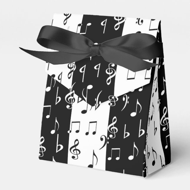 Black & White Musical Stripes Tent Favor Box (Front Side)
