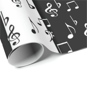Black & White Musical Stripes Wrapping Paper